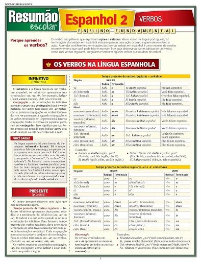 RESUMAO ESCOLAR - ESPANHOL 2 VERBOS - ENSINO FUNDAMENTAL