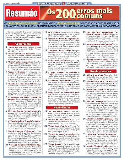 RESUMAO LINGUA PORTUGUESA 9 - OS 200 ERROS MAIS COMUNS