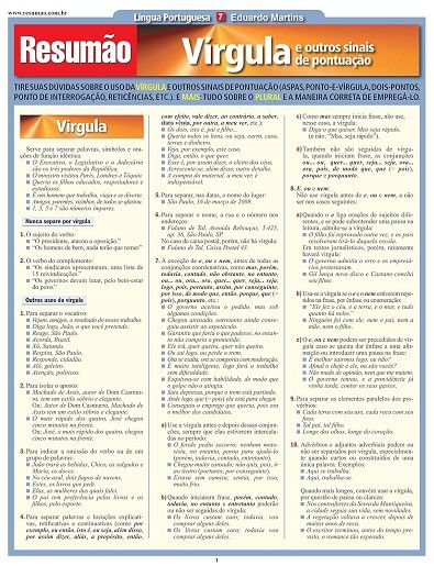RESUMAO LINGUA PORTUGUESA 7 - VIRGULA E OUTROS SINAIS DE PONTUACAO