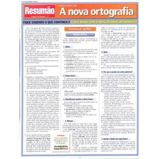 RESUMAO LINGUA PORTUGUESA 8 - A NOVA ORTOGRAFIA