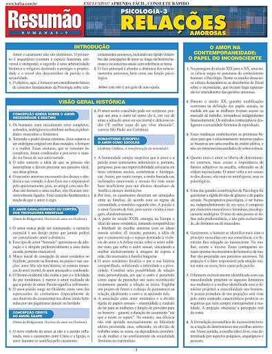 RESUMAO HUMANAS 9 - PSICOLOGIA 3 RELACOES AMOROSAS
