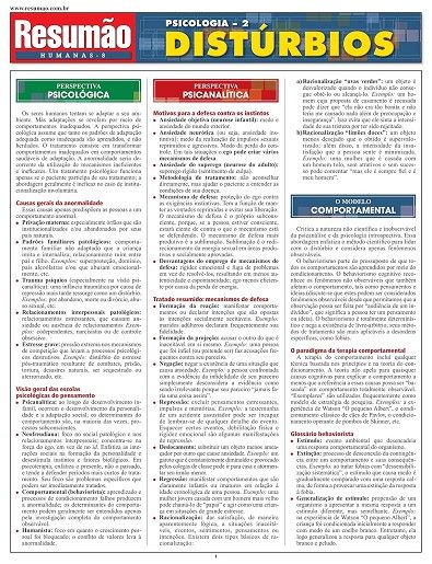 RESUMAO HUMANAS 8 - PSICOLOGIA 2 DISTURBIOS